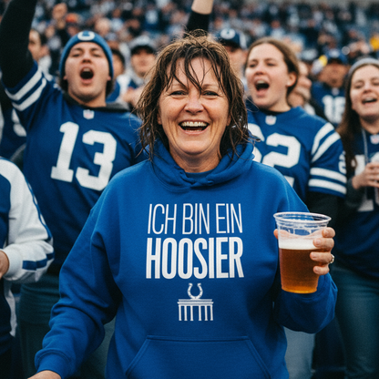 hoodie with ICH BIN EIN HOOSIER from Indianapolis Colts game in Berlin 2025