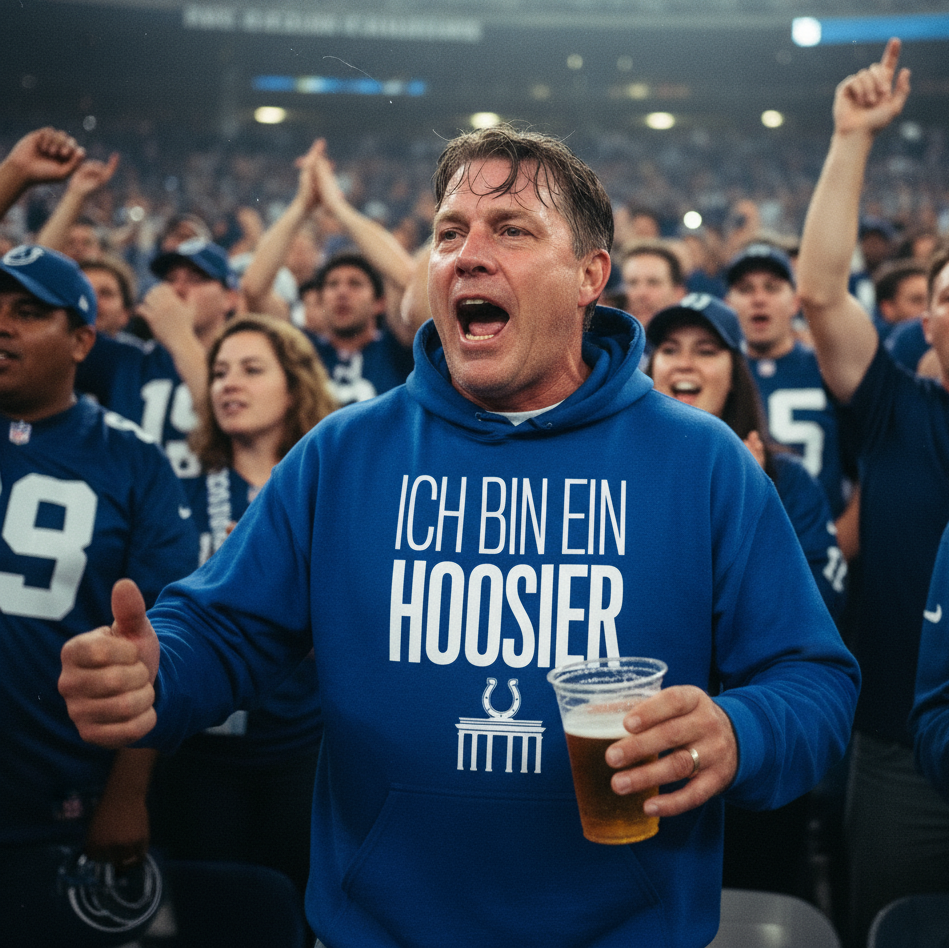 Indianapolis Colts in Berlin, Nov 2025, ICH BIN EIN HOOSIER hoodie, NFL game in Berlin