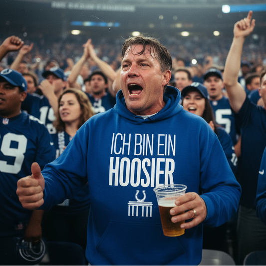 Indianapolis Colts in Berlin, Nov 2025, ICH BIN EIN HOOSIER hoodie, NFL game in Berlin